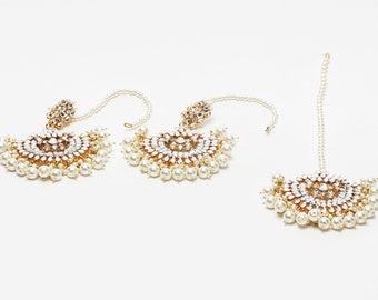 Moti Baali -pakistani jewelry set/  tikka/ indian jewelry set/ pakistani earrings/ maang tikka/ Bollywood/ Jhumar tika set/ indian earrings