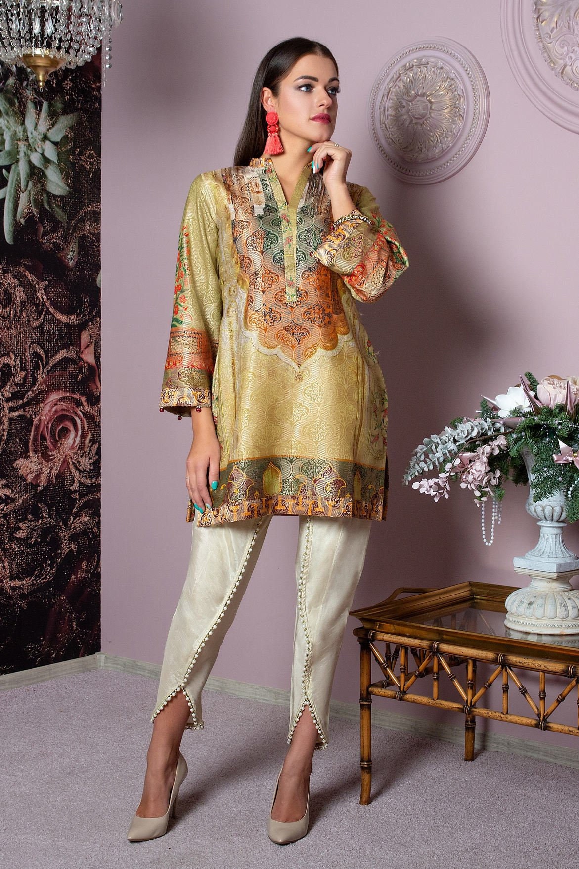 Indiana Dark Cream Pakistani Shalwar Kameez Ropa de mujer lista para usar Trajes para ninas Vestidos de dama para boda evento fiesta Regalo Etsy Espana
