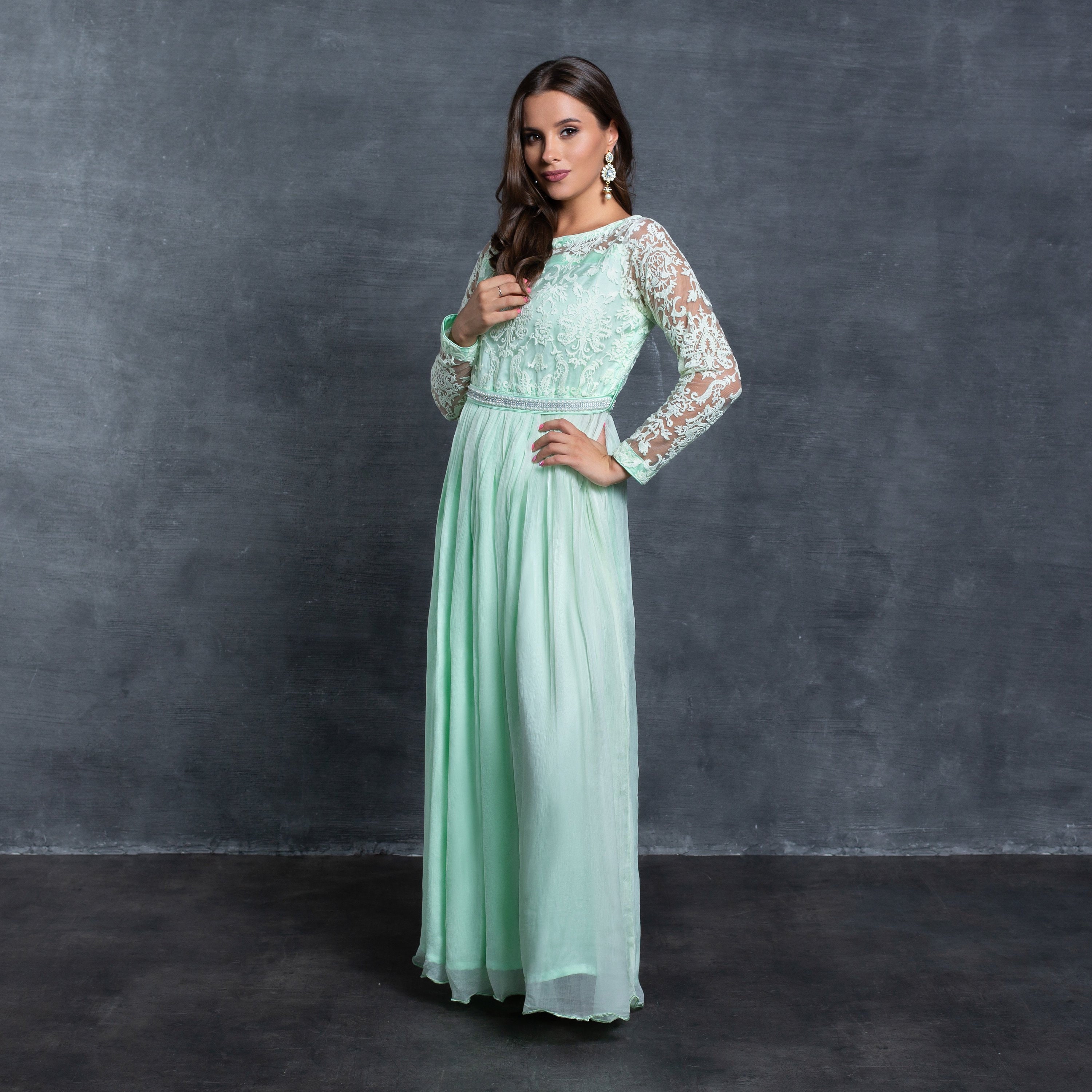 girls green maxi dress