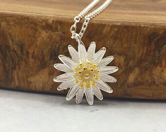 Zierliche Sterling Silber Daisy Blume Halskette: Eleganter 925 Schmuck