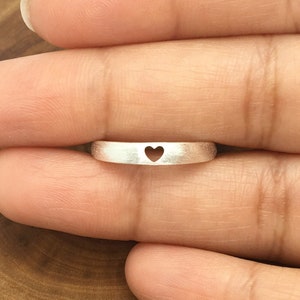 Brushed sterling silver ring with heart cut out | Adjustable ring | Delicate ring | Gift for her | Promise ring | Christmas gift | Love ring