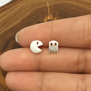 Sterling silver packman studs | Dainty jewellery | Sterling silver earrings | tiny studs | Cute and quirky studs | Christmas gift | Gamers