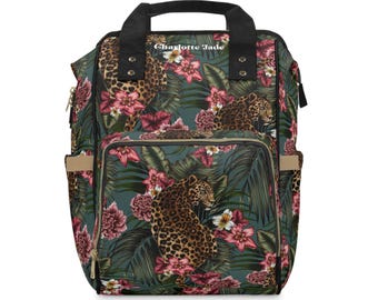 Mochila para pañales con estampado de leopardo: bolsa de viaje de nailon 1200D