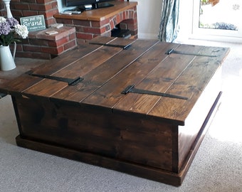 Reclaimed Large Square Coffee Table/Trunk Storage Chest - Rustic Style