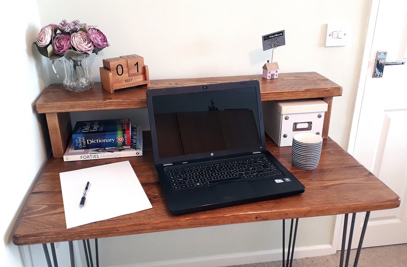 Rustic Reclaimed Hairpin Leg Desk With Shelf Etsy UK