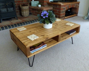 Rustic Reclaimed Wood Coffee Table: Hairpin Legs, Pallet Style