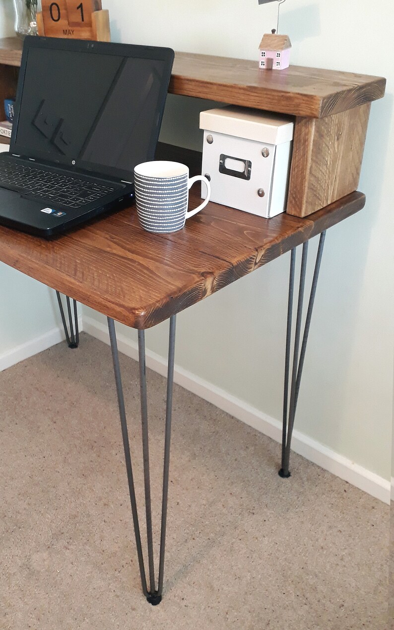 Rustic Reclaimed Hairpin Leg Desk With Shelf Etsy UK