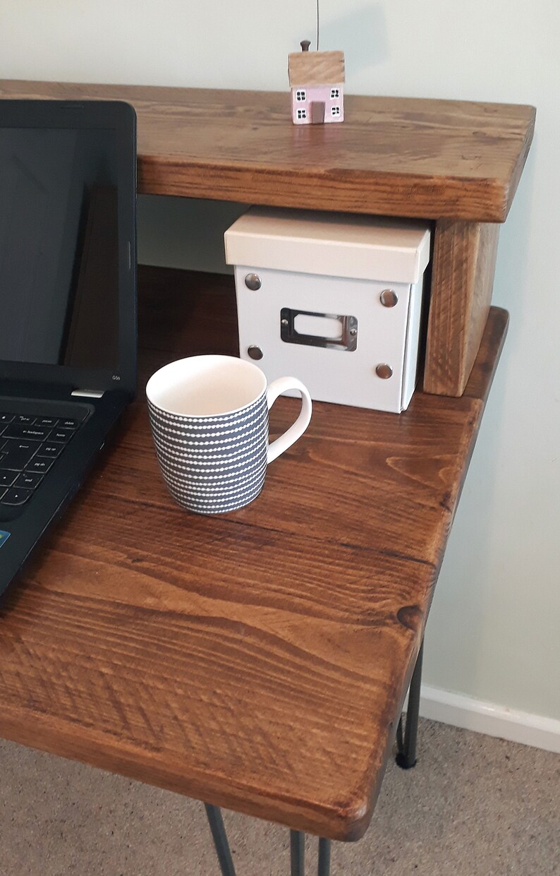 Rustic Reclaimed Hairpin Leg Desk With Shelf Etsy UK