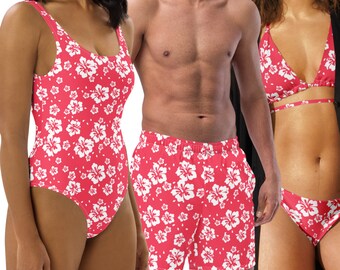 Tropical Floral Matching Couples Swimwear Set - Honeymoon Beach Wear with Plus Size Options