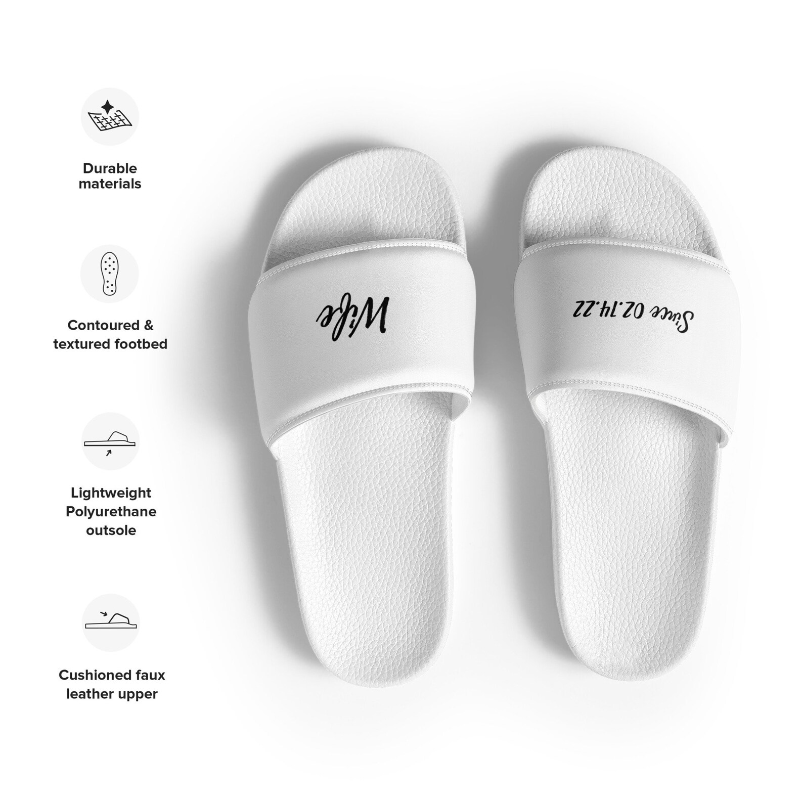 Personalized Wife Name and Date Shoes. Custom Wife Wedding Slides