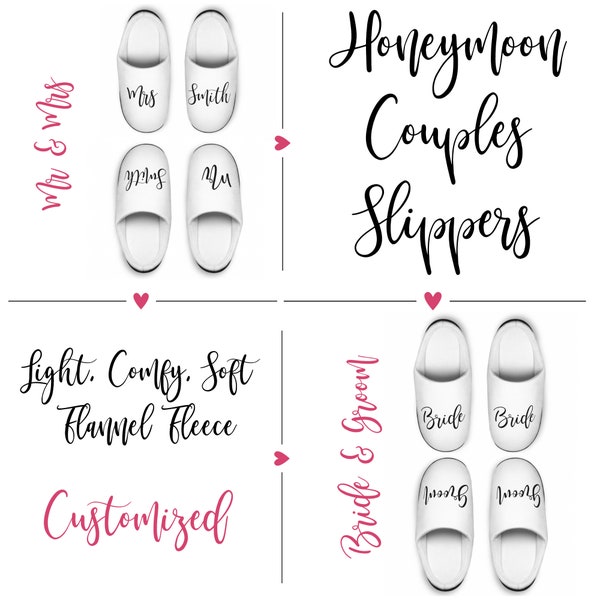 Matching Couples Mr and Mrs Fleece Slippers. Bride & Groom Wedding Slippers. Customized Couple Slippers. Valentines Day Slippers