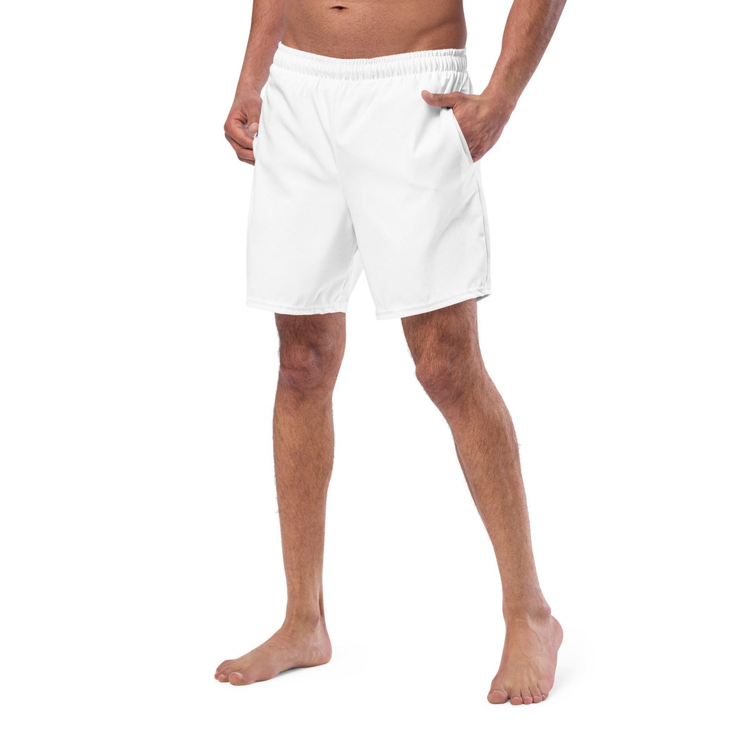 Men's Fourway Stretch White Swim Trunks With Drawcord. Mens Water