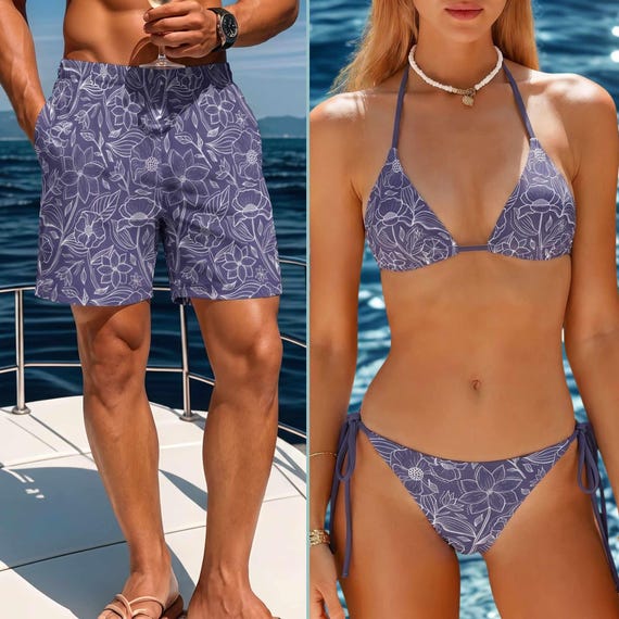 Matching Tropical Swimsuits: His & Hers Vacation Swimwear