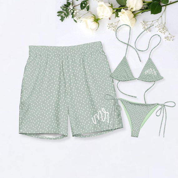 Mr & Mrs Matching Polka Dot Swimwear Set: Couples Beach Bathing Suits