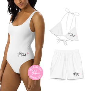 Personalized Honeymoon Couples Swimwear. Mr and Mrs Bikini Set, His and Hers Beach Attire, Plus Sizes Available