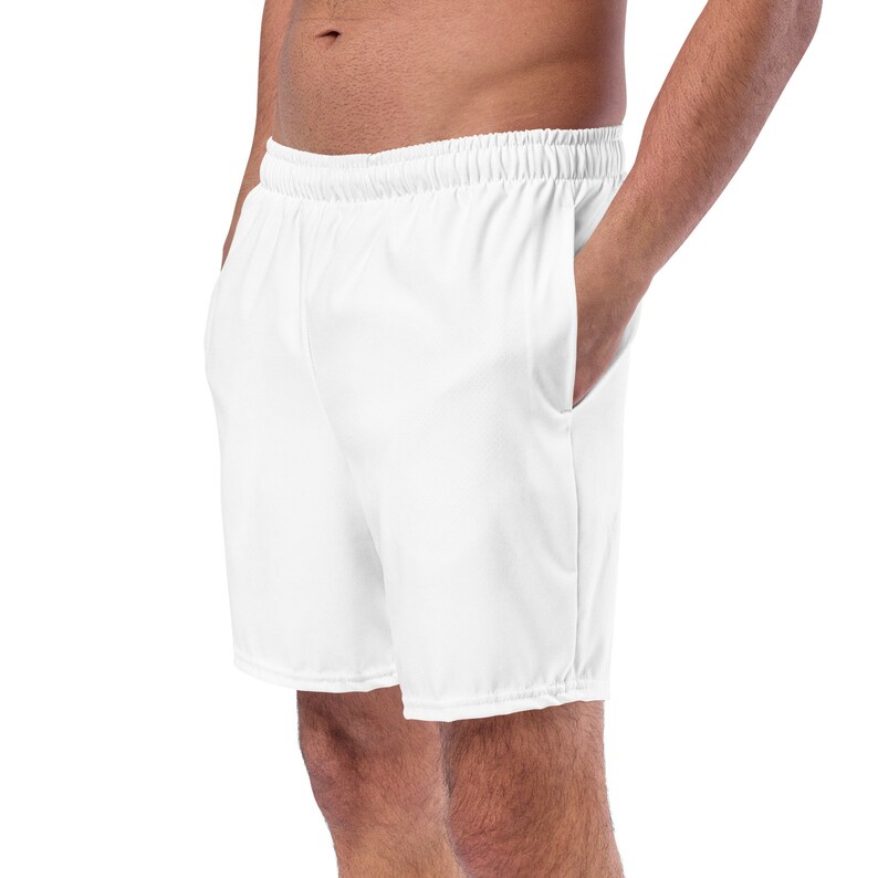 Men's Fourway Stretch White Swim Trunks With Drawcord. Mens Water