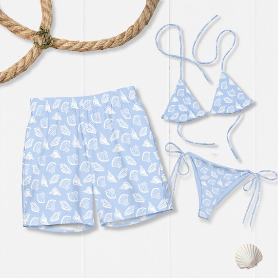 Matching Sea Shell Couples Swimsuits: His and Hers Honeymoon Beachwear