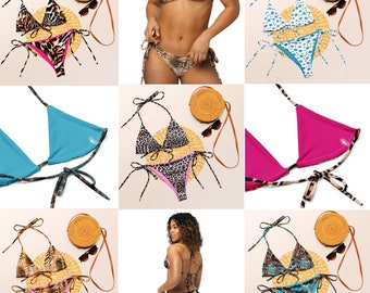 Safari Print Recycled String Bikini. Multiple Style Bikini. Plus Size Bikini. Tropical Summer Bikini