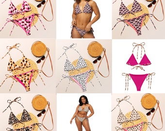 Safari Print Recycled String Bikini. Multiple Style Bikini. Plus Size Bikini. Tropical Summer Bikini