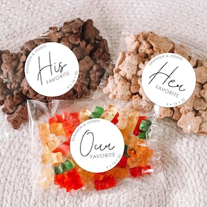 HIS AND HERS Wedding Favor Stickers - Candy Snack Favors - Her Favorite - His Favorite - Our Favorite - Favor Bags - Wedding Labels - 24