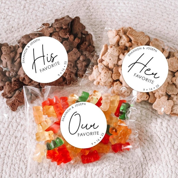 HIS AND HERS Wedding Favor Stickers - Candy Snack Favors - Her Favorite - His Favorite - Our Favorite - Favor Bags - Wedding Labels - 24