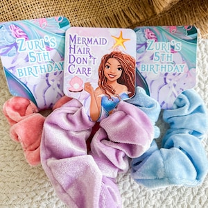 The Little Mermaid Scrunchie Party Favors - Little Mermaid Party - Little Mermaid Favors - Live Action Mermaid - Black Mermaid  - Hair Bows