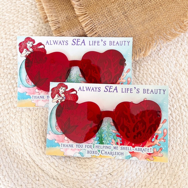The Little Mermaid Sunglasses Favors - Classic Ariel - Little Mermaid Party - Little Mermaid Favors - Red Heart Glasses - Birthday Favors