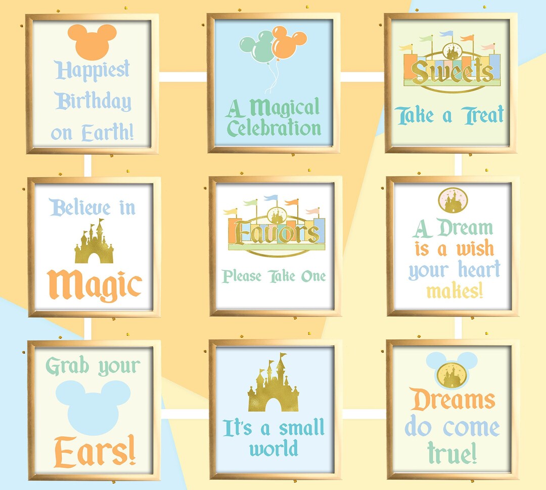 Magical Disneyland Birthday Bundle Blue Vintage Retro Classic Theme Park Birthday Signs Favor