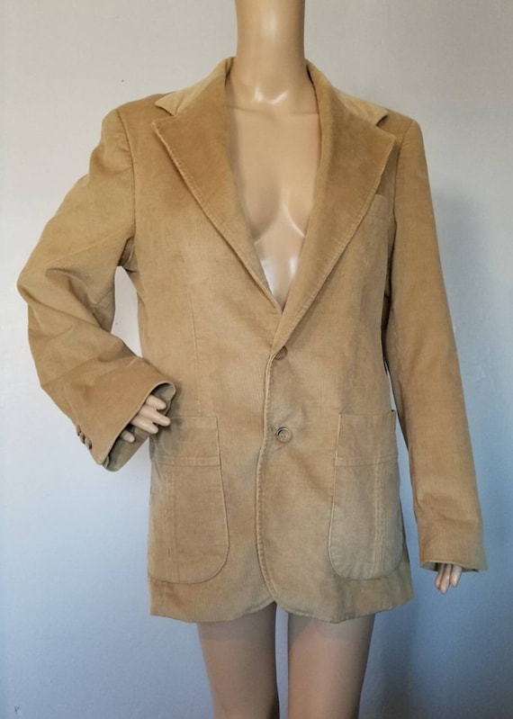 Vtg 80s Haggar Tan Beige Corduroy Blazer Jacket Me