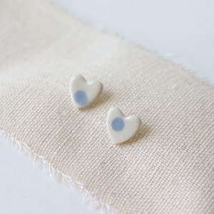 Dainty Blue and White Heart Porcelain Stud Earrings | Porcelain Earrings | Stud Earrings | Dainty Earrings | Mother&#39;s day gift
