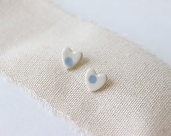 Dainty Blue and White Heart Porcelain Stud Earrings | Porcelain Earrings | Stud Earrings | Dainty Earrings | Mother's day gift