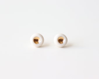 Dainty White and Gold Porcelain Stud Earrings | Porcelain Earrings | Stud Earrings | Dainty Earrings | White Stud Earrings