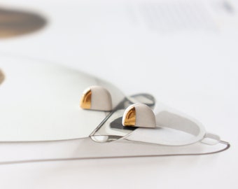 22kt Gold Dipped Semi Circle Porcelain Studs | Porcelain Earrings | Stud Earrings | Dainty Earrings | Semi Circle Studs