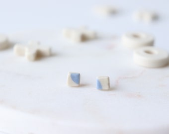 Dainty Blue and White Square Porcelain Stud Earrings | Porcelain Earrings | Stud Earrings | Dainty Earrings | Square Earrings