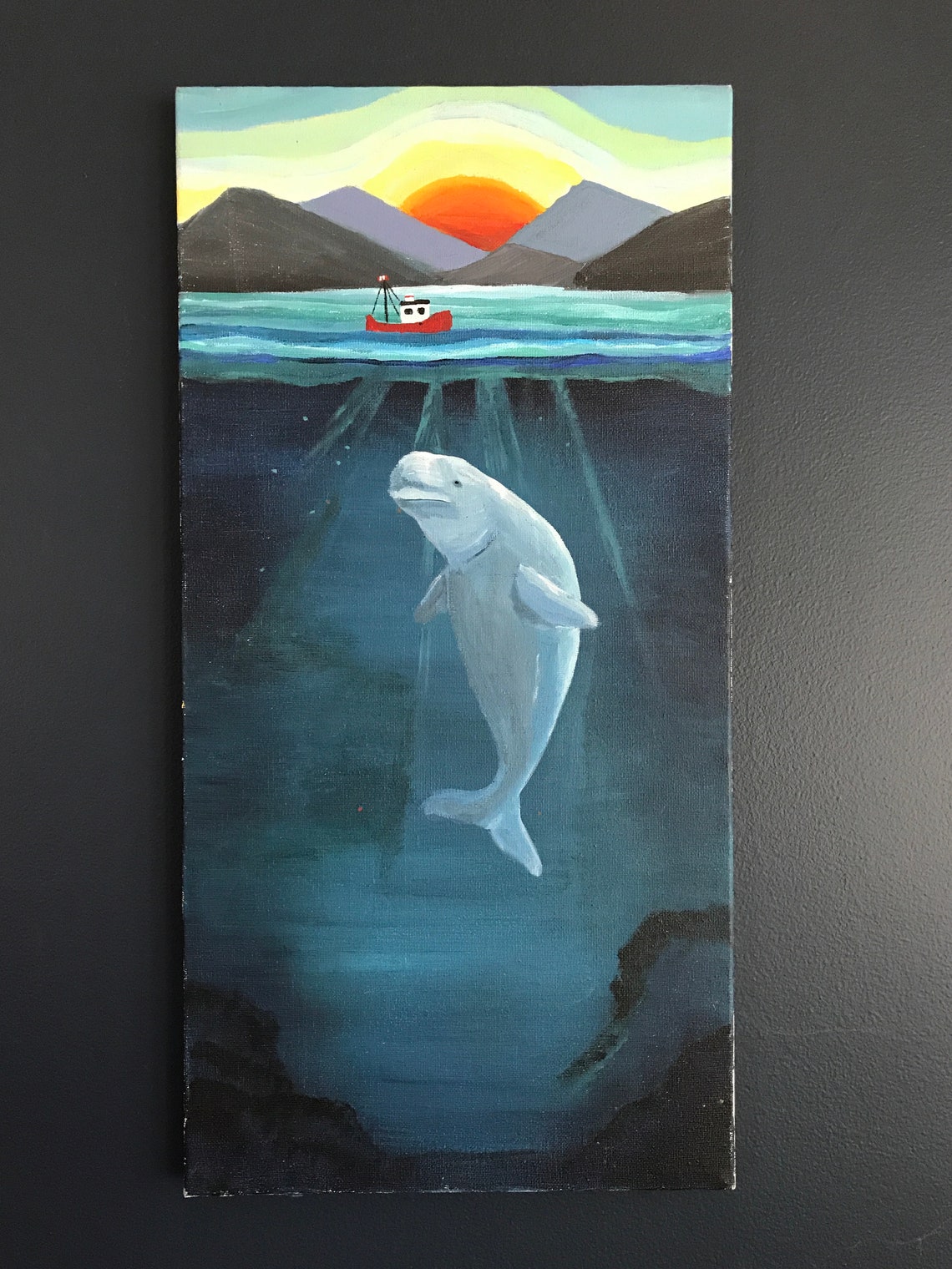 Beluga Whale Original Acrylic Painting 12x24 Etsy