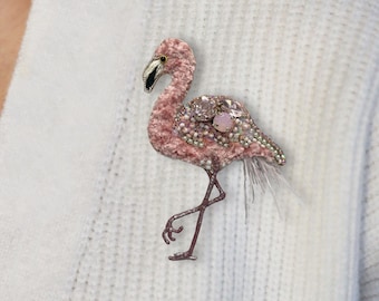 Beaded Brooch Flamingo Pin Pink Jewelry Bird Lover Botanical Sister in law Gift 1st Anniversary Gift 30th Birthday Bird of Paradise Gift