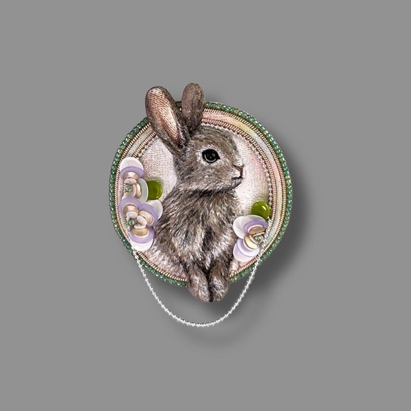 Easter Bunny Brooch Beaded Brooch Bunny Jewelry Embroidered Rabbit Jewelry Beaded Pin Bunny gifts Custom Embroidery Botanical Jewelry