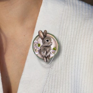 Easter Bunny Brooch Beaded Brooch Bunny Jewelry Embroidered Rabbit Jewelry Beaded Pin Bunny gifts Custom Embroidery Botanical Jewelry image 1