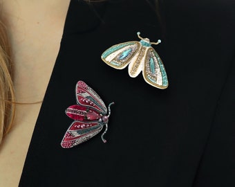 Beaded Brooch Moth Embroidery Pin, Beaded Brooch Pin, Insect Brooch, Thank You Gift, Bee Jewelry, Moth Nature Jewelry, Mother Daughter Gift