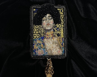 Beaded Brooch Gustav Klimt Judith Embroidered Vintage Brooch Pin Victorian Portrait Van Gogh Daith Jewelry Art Teacher Gift Dark Academia