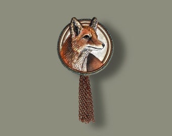 Vintage Brooch Pin Beaded Fox Embroidery Custom Ukraine Sellers Personalized Cameo Jewelry 30th Birthday Big Sister Gift  Embroidery Designs
