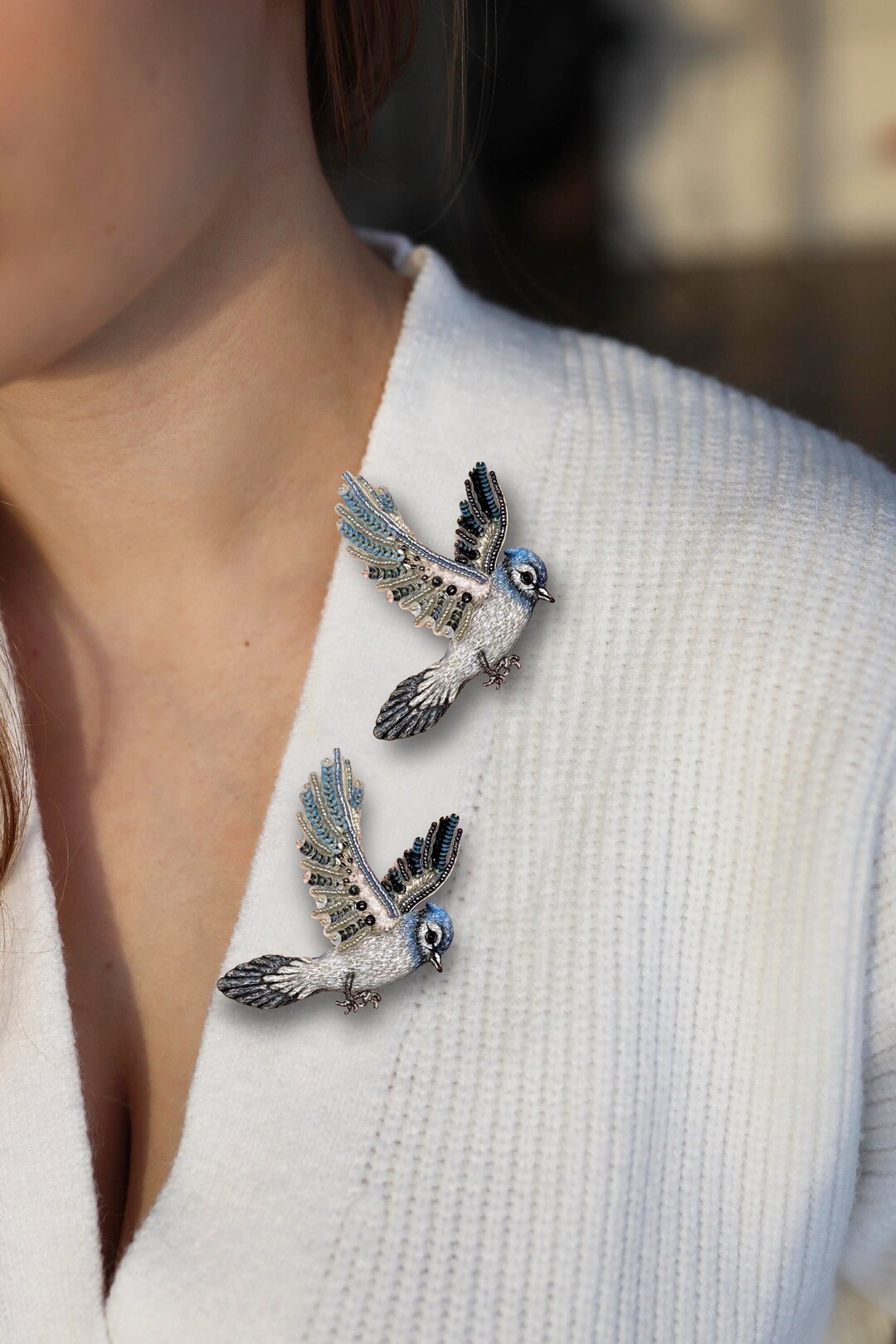 Beaded Brooch Bird Blue Jay Pin Embroidered Handmade Jewelry Vintage ...
