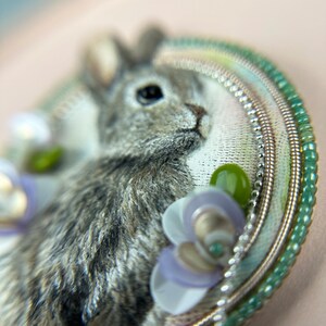 Easter Bunny Brooch Beaded Brooch Bunny Jewelry Embroidered Rabbit Jewelry Beaded Pin Bunny gifts Custom Embroidery Botanical Jewelry image 8