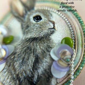 Easter Bunny Brooch Beaded Brooch Bunny Jewelry Embroidered Rabbit Jewelry Beaded Pin Bunny gifts Custom Embroidery Botanical Jewelry image 5