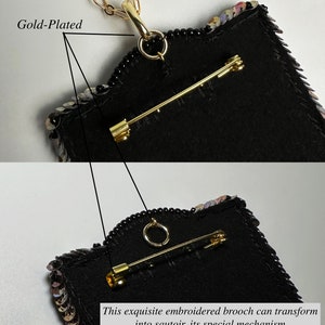 May include: A gold-plated brooch with a beaded design and a pin on the back. The brooch can be converted into a sautoir necklace by attaching it to a chain.