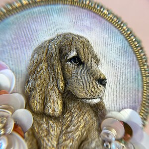 Bead Embroidery Pin Brooch Dog Spaniel, Veterinarian Gift, Gift For Mom, Pet Sympathy Gift, Custom Pins Nature Jewelry, Vintage Jewelry image 4
