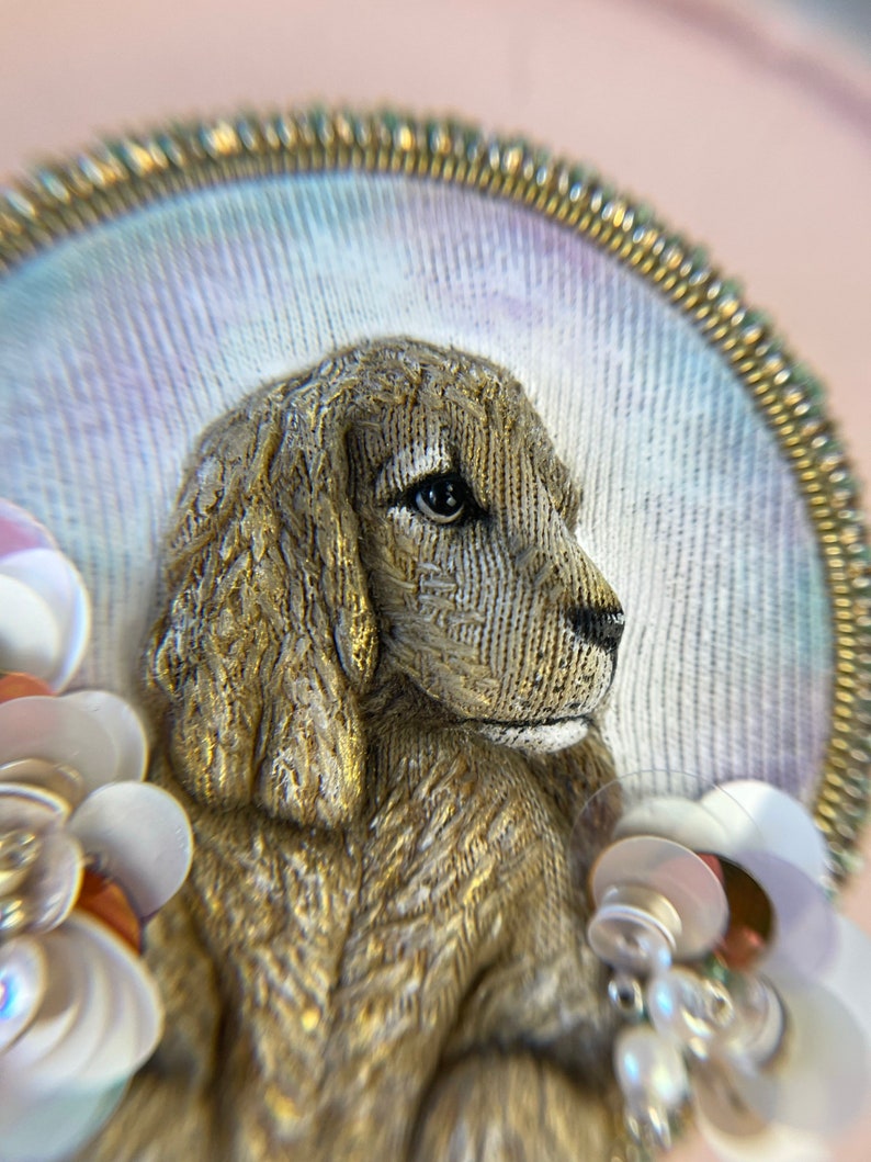 Bead Embroidery Pin Brooch Dog Spaniel, Veterinarian Gift, Gift For Mom, Pet Sympathy Gift, Custom Pins Nature Jewelry, Vintage Jewelry image 4