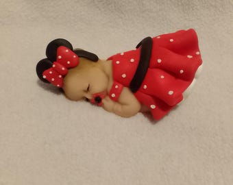 Figura personalizada de Minnie Mouse - Bebé durmiendo de 6,35 cm, adorno para tarta de arcilla polimérica