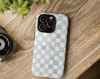 Grillig telefoonhoesje met schaakbordpatroon - stoere hoesjes, schattige telefoonhoes, bloemdessin, cadeaus voor haar, pastelkleurig esthetiek