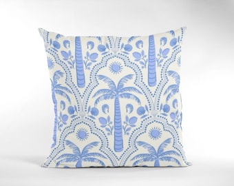 Blue White Coastal Palm Leaf Pillow Throw Pillow Blue White Tropical Pastel Couch Bed Shams Spring Summer Decor Sofa Various Sizes